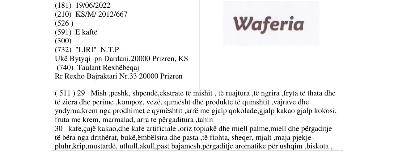 Zëri i markës Waferia në buletin