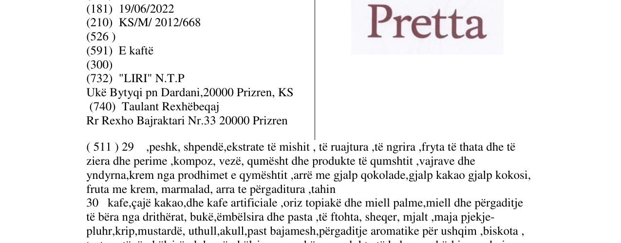 Zëri i markës Pretta në buletin