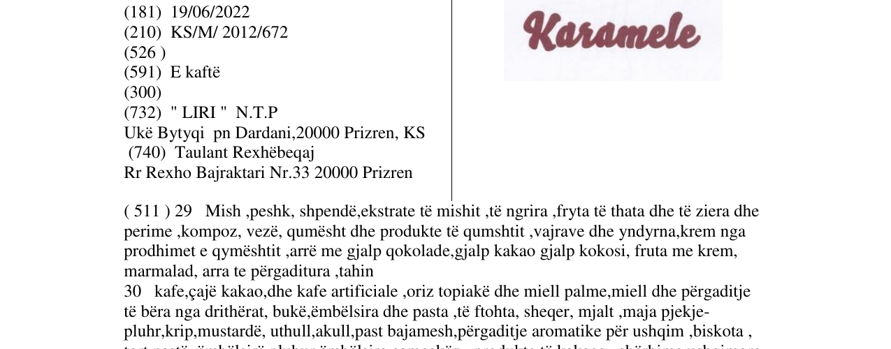 Zëri i markës Karamele në buletin