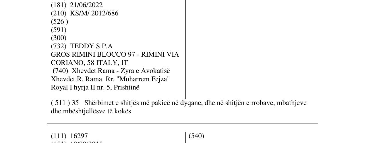 Zëri i markës RINASCIMENTO në buletin