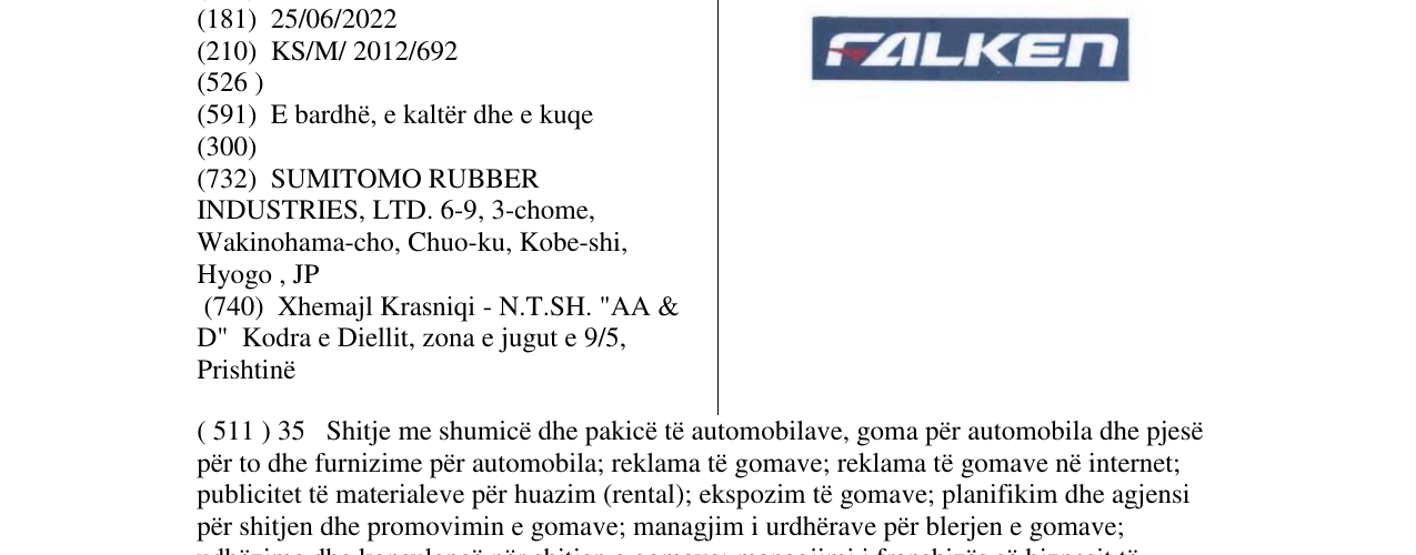 Zëri i markës Falken në buletin