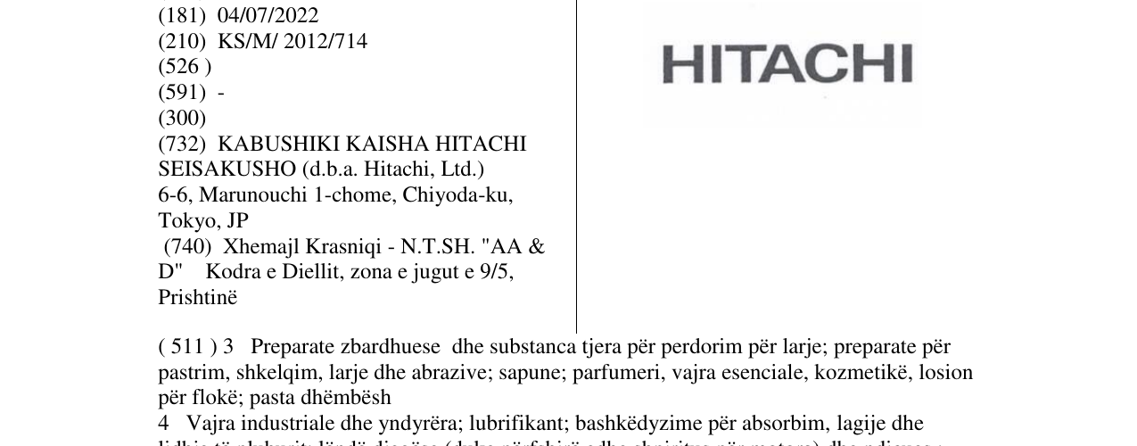 Zëri i markës HITACHI në buletin