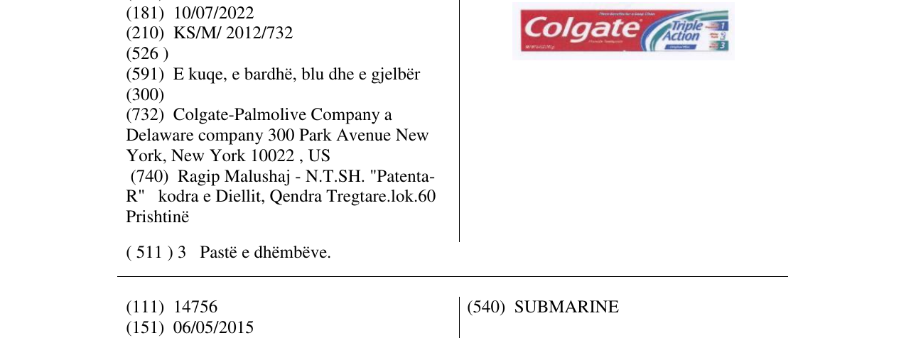 Zëri i markës Colgate Triple Action në buletin