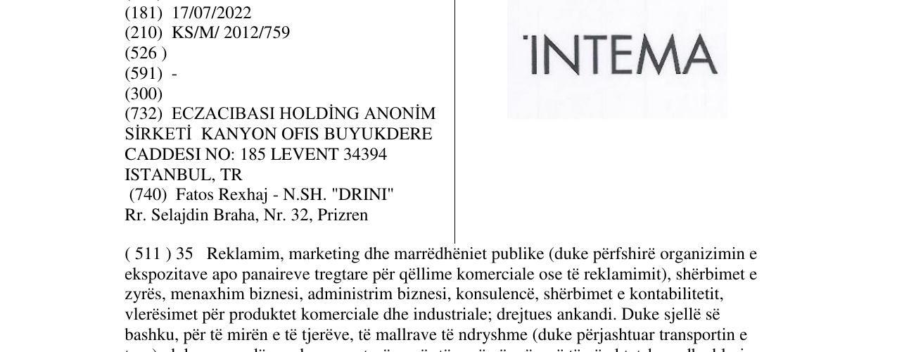 Zëri i markës INTEMA në buletin