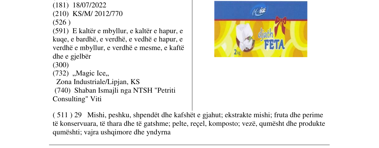 Zëri i markës djath FETA në buletin