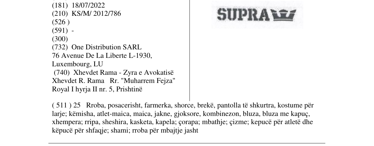 Zëri i markës SUPRA në buletin