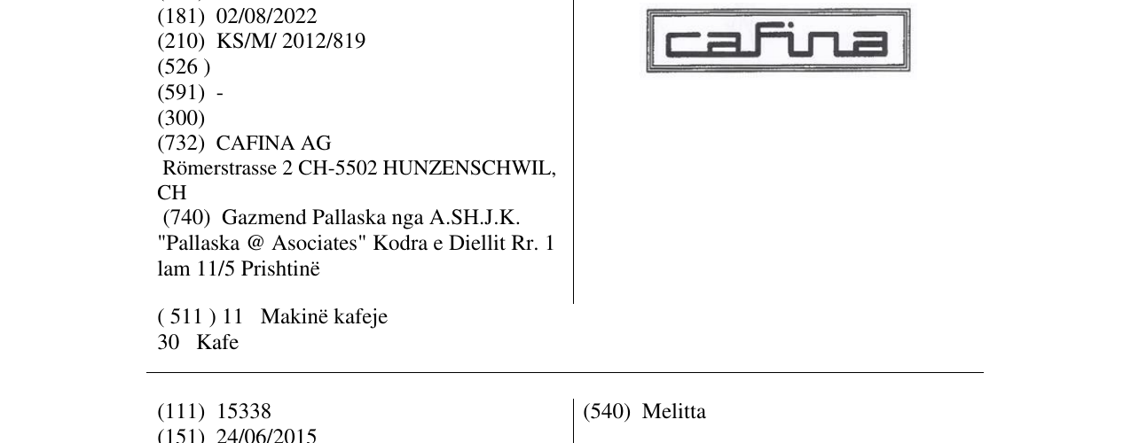 Zëri i markës cafina në buletin