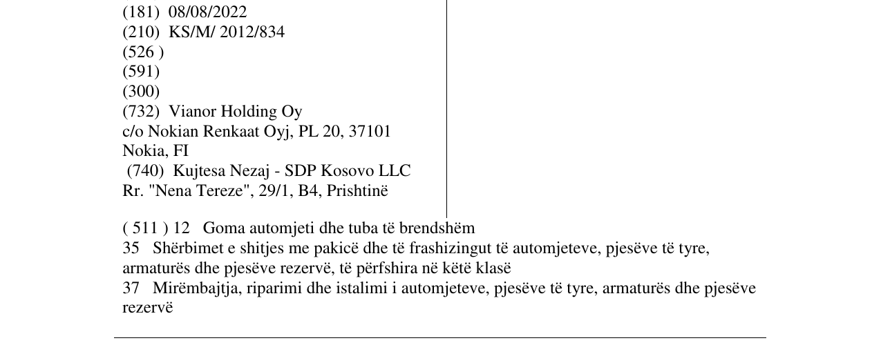 Zëri i markës VIANOR në buletin