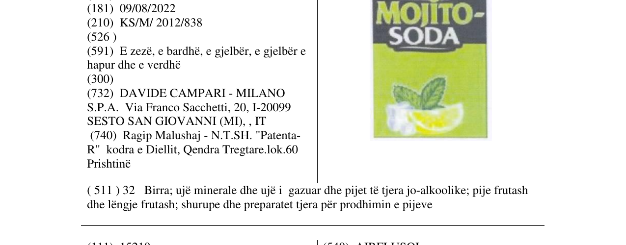 Zëri i markës MOJITO SODA në buletin