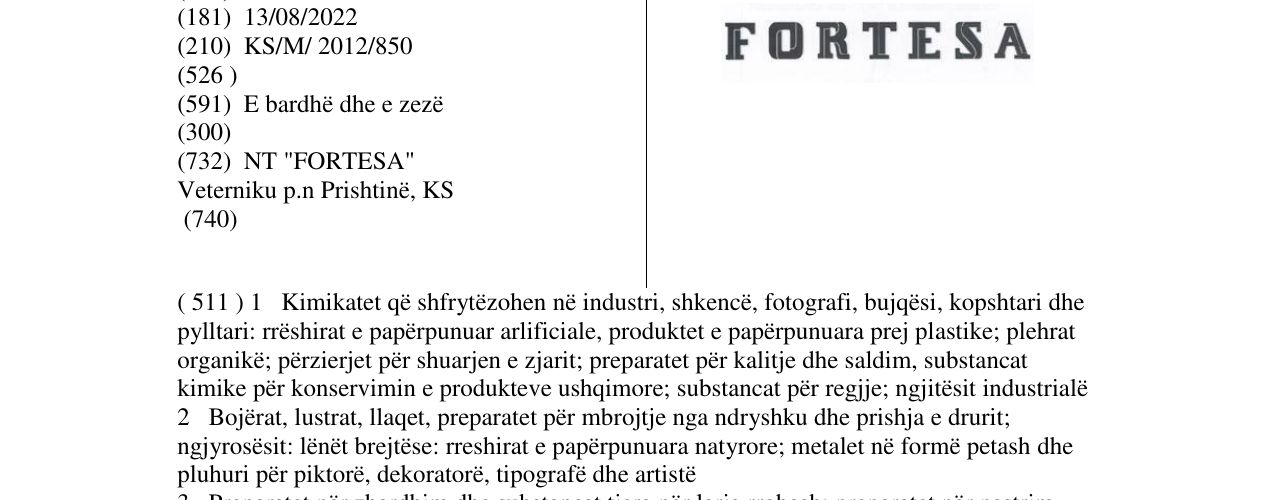 Zëri i markës F O R T E S A në buletin