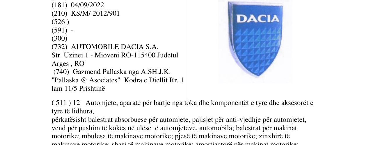 Zëri i markës DACIA në buletin