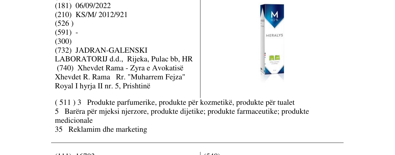 Zëri i markës MERALYS në buletin