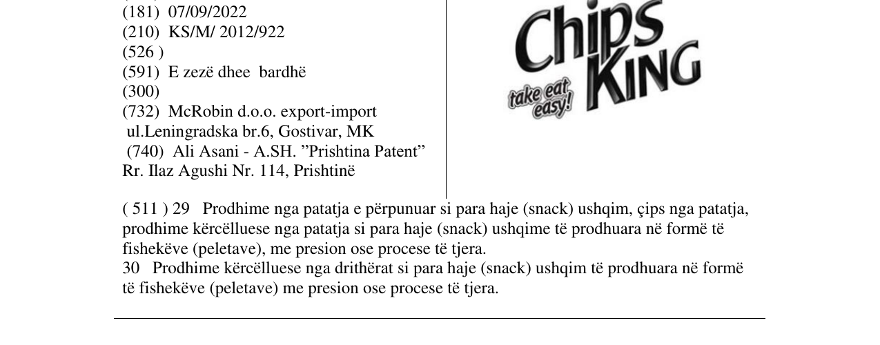 Zëri i markës Chips KING take eat easy! në buletin