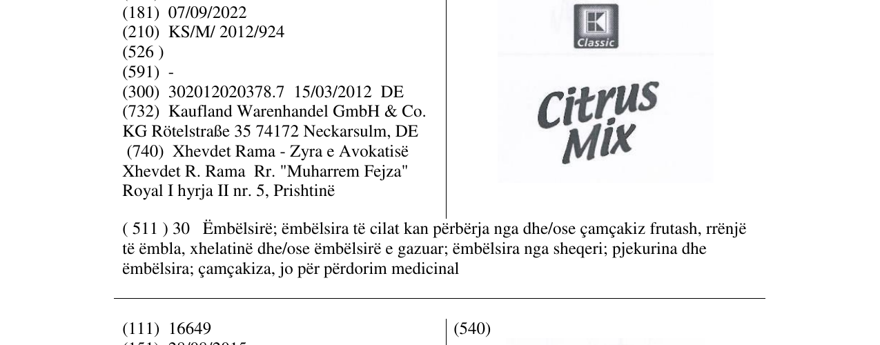 Zëri i markës Citrus Mix në buletin