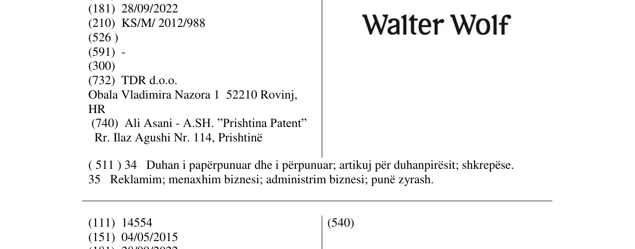 Zëri i markës Walter Wolf në buletin