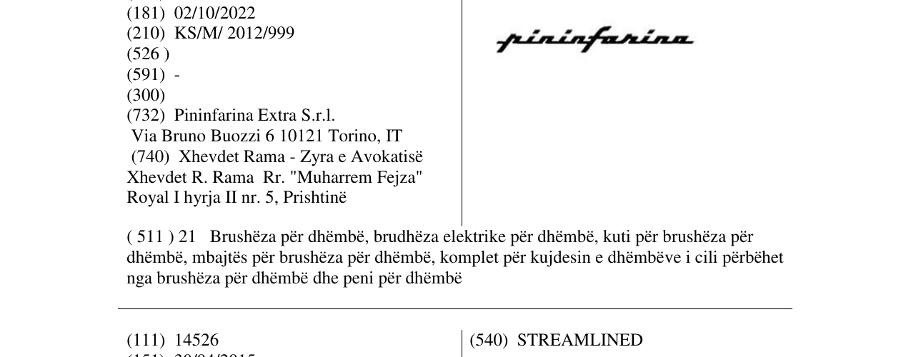 Zëri i markës pininfarina në buletin