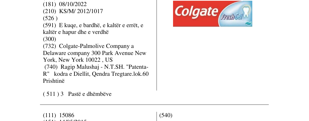 Zëri i markës Colgate Fresh Cel në buletin