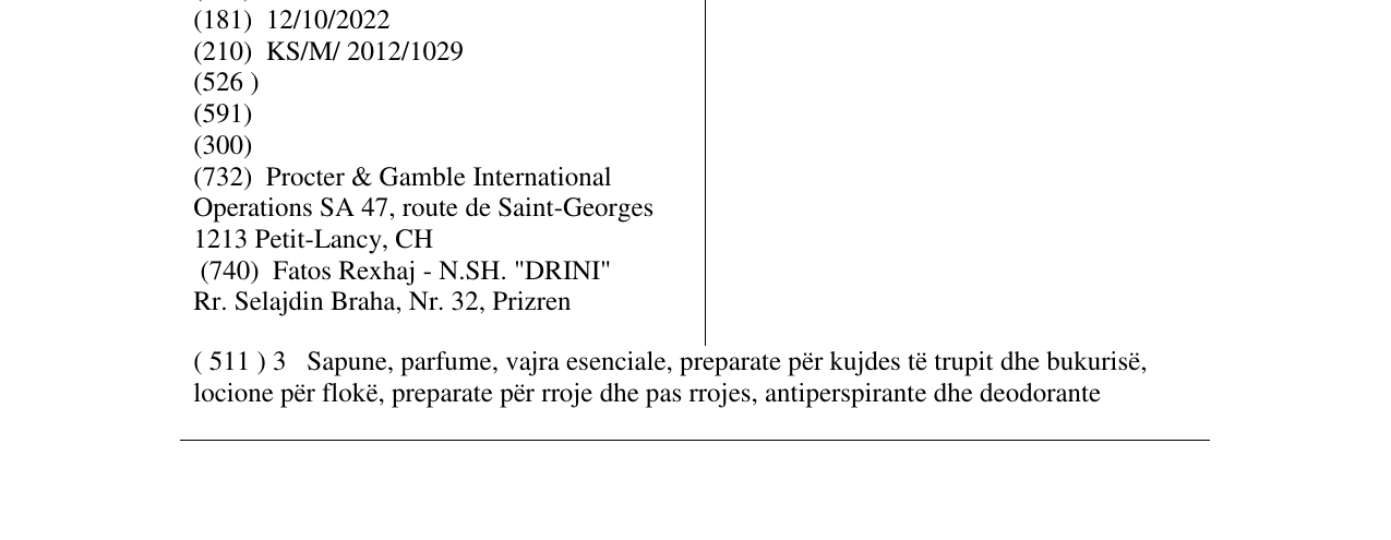 Zëri i markës OCEAN ROYALE në buletin