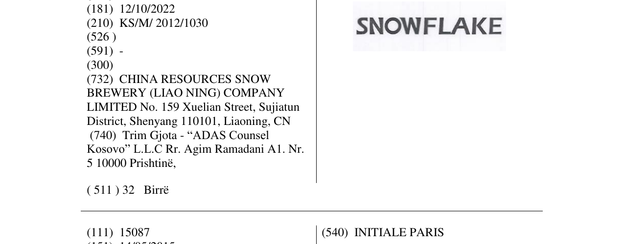 Zëri i markës SNOWFLAKE në buletin