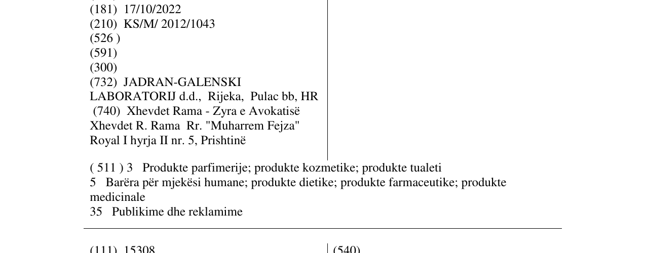 Zëri i markës VIZOL S në buletin