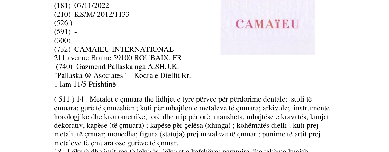 Zëri i markës CAMAïEU në buletin