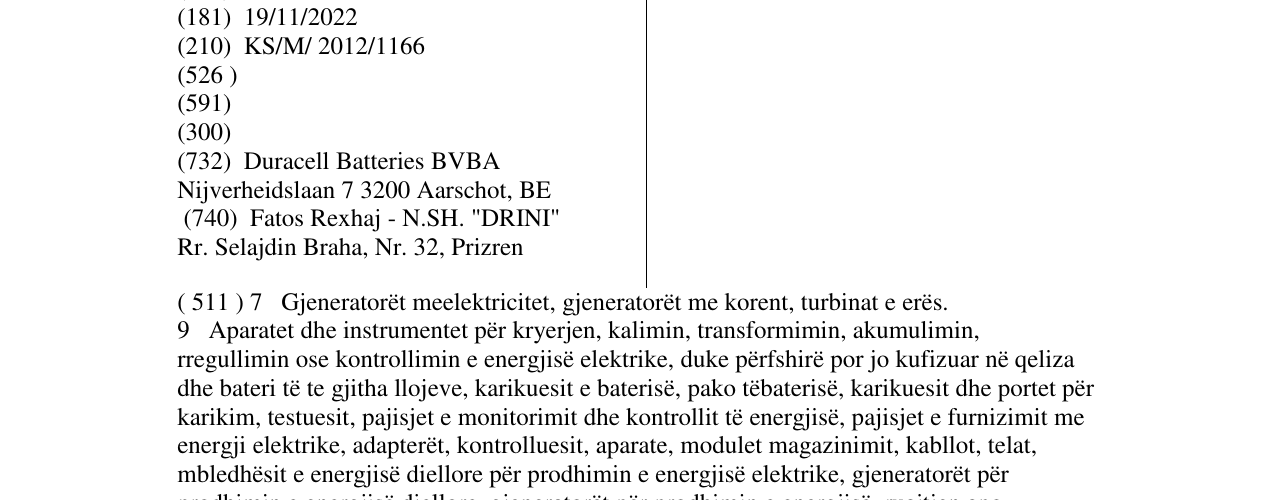 Zëri i markës DURACELL në buletin