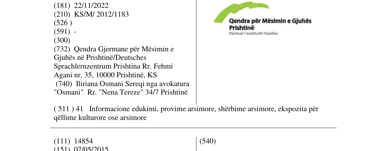 Zëri i markës Qendra për Mësimin e Gjuhës Prishtinë në buletin