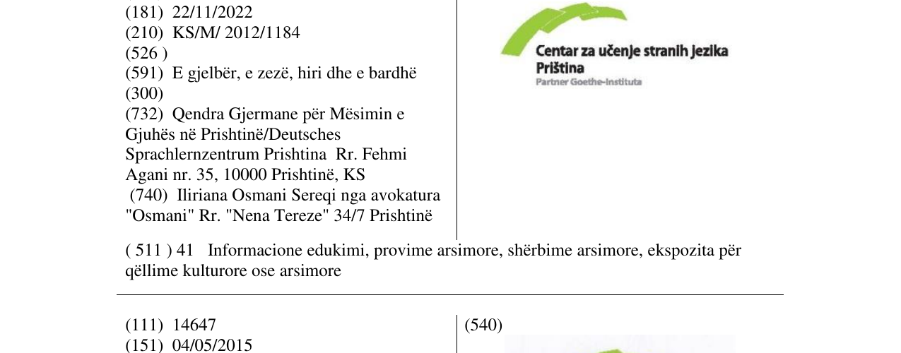 Zëri i markës Centar za učenje stranih jezika Priština në buletin