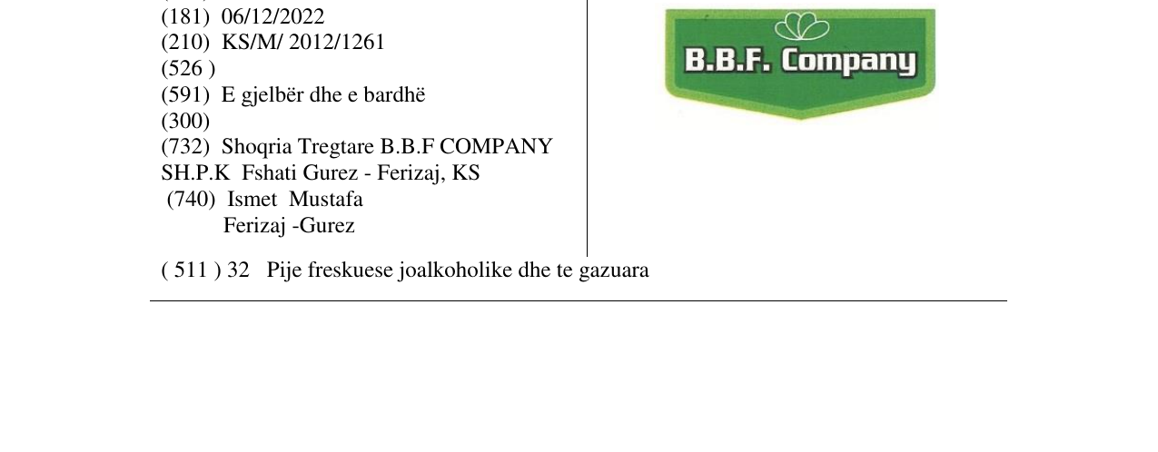 Zëri i markës B.B.F. COMPANY në buletin