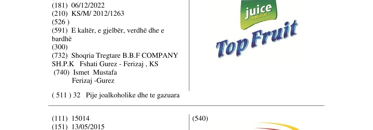 Zëri i markës TOP FRUIT JUICE NATURAL në buletin