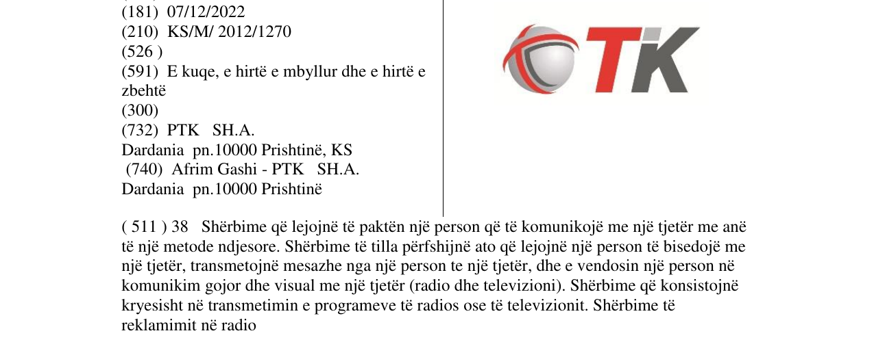 Zëri i markës TK në buletin