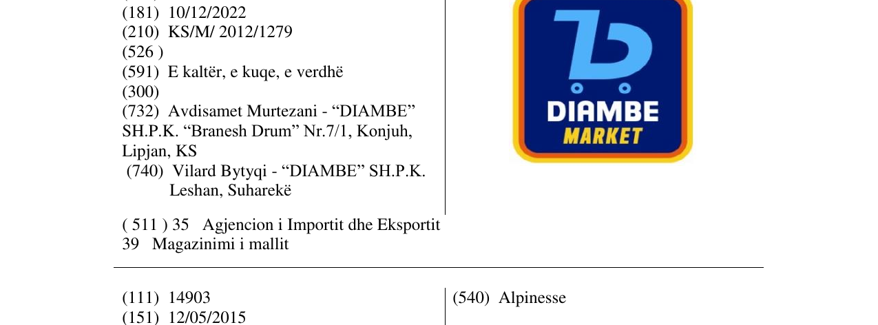 Zëri i markës DIAMBE MARKET në buletin
