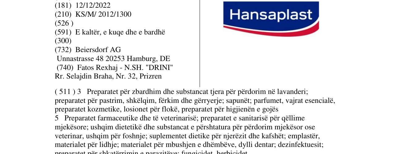 Zëri i markës Hansaplast në buletin
