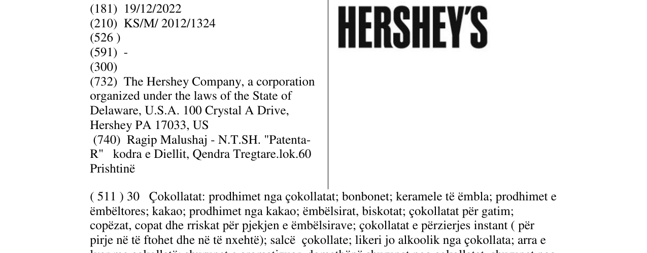 Zëri i markës HERSHEY'S në buletin