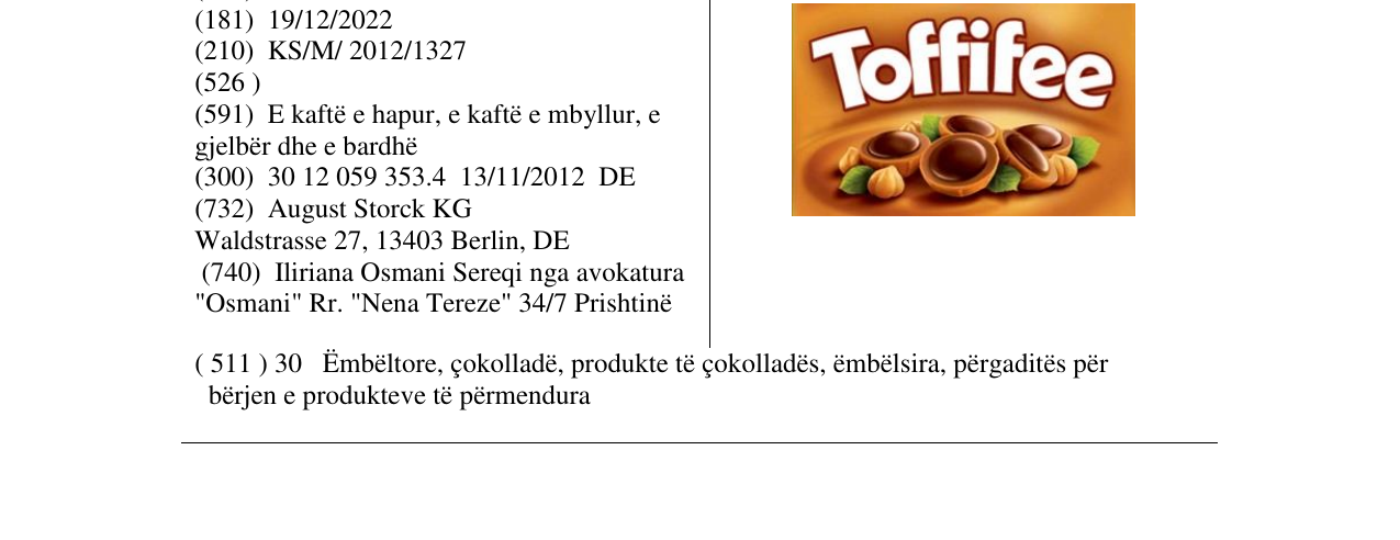 Zëri i markës Toffifee në buletin