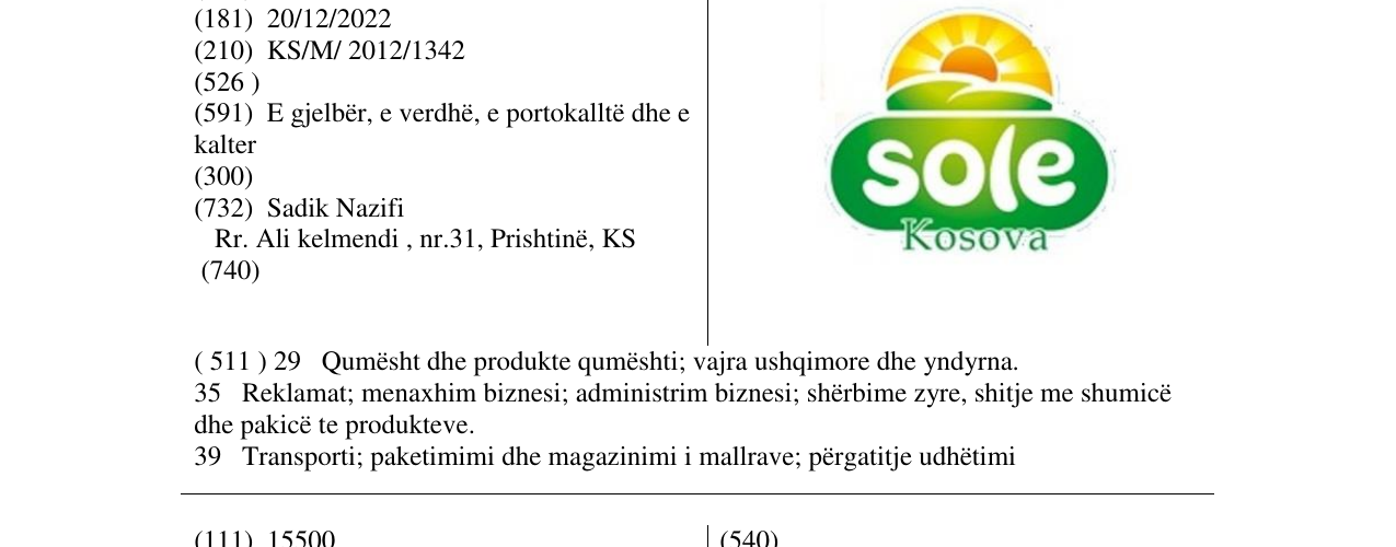 Zëri i markës sole KOSOVA në buletin