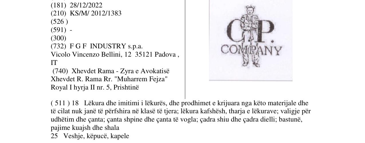 Zëri i markës C. P. COMPANY në buletin