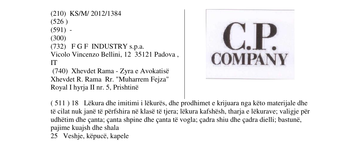 Zëri i markës C.P. COMPANY në buletin