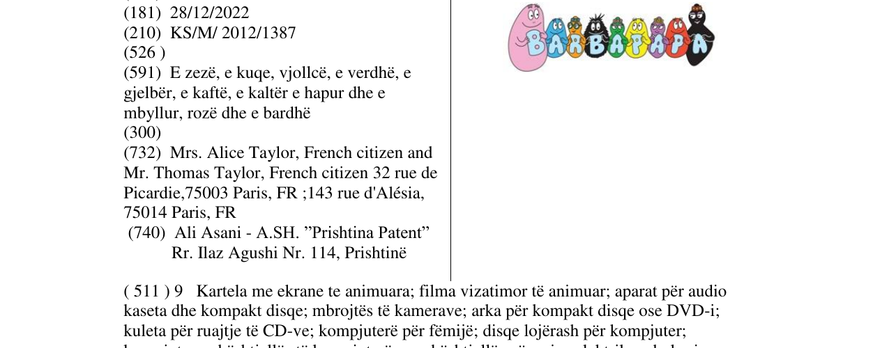 Zëri i markës BARBAPAPA në buletin