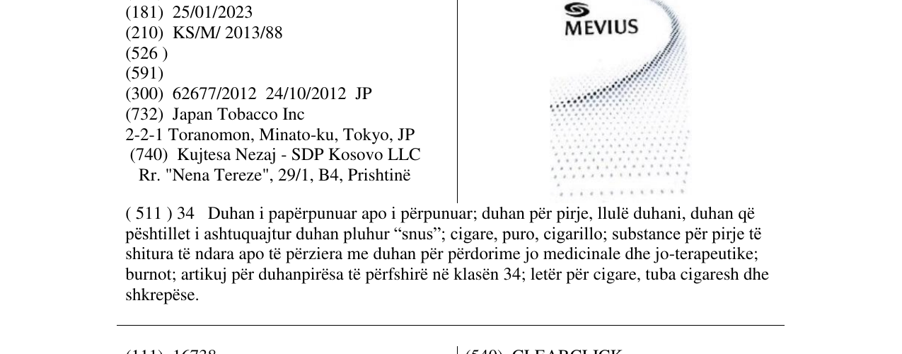 Zëri i markës MEVIUS në buletin