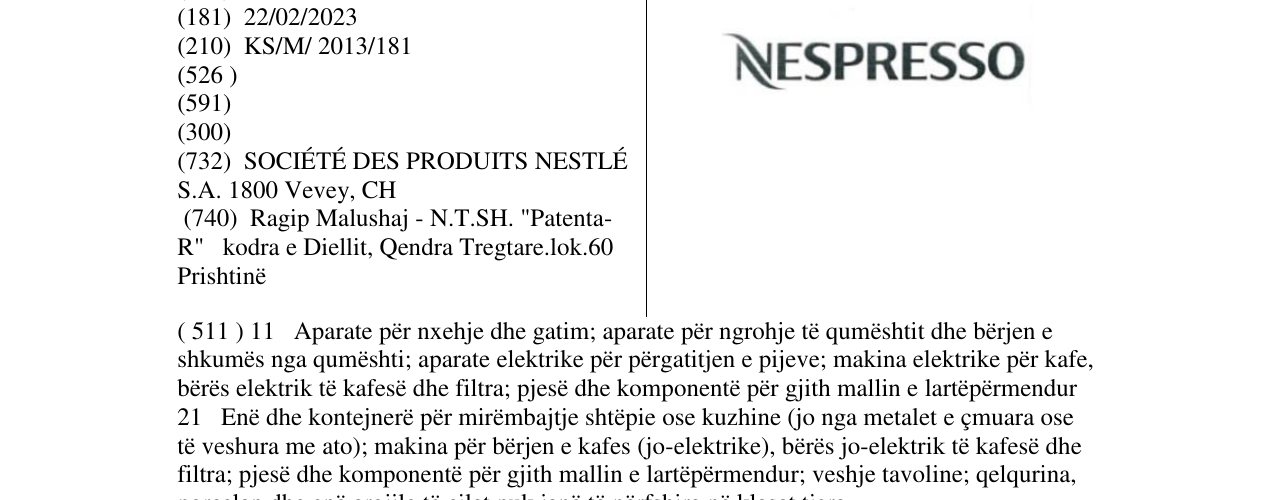 Zëri i markës NESPRESSO në buletin