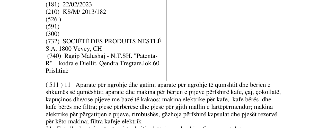 Zëri i markës NESPRESSO në buletin