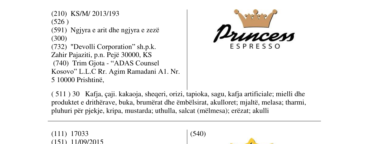 Zëri i markës Princess ESPRESSO në buletin