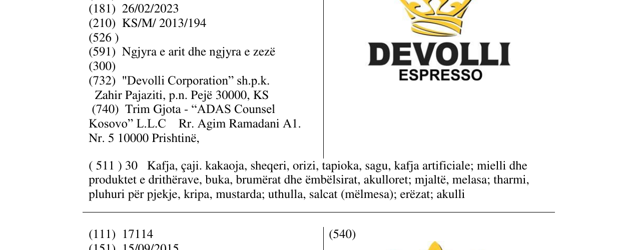 Zëri i markës Devolli ESPRESSO në buletin