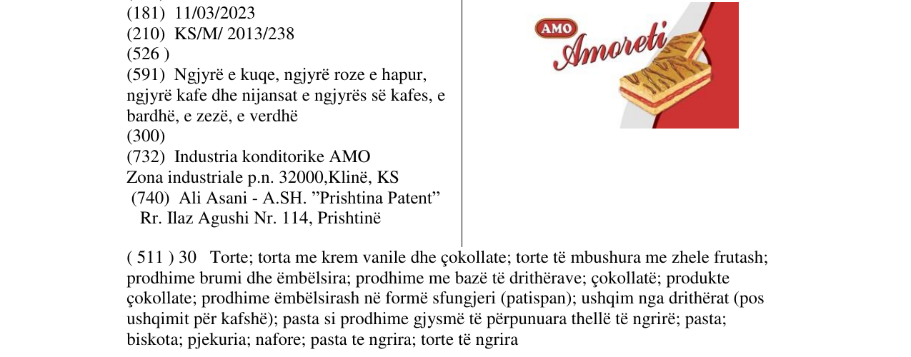 Zëri i markës AMO Amoreti në buletin