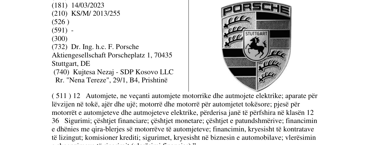 Zëri i markës PORSCHE STUTTGART në buletin