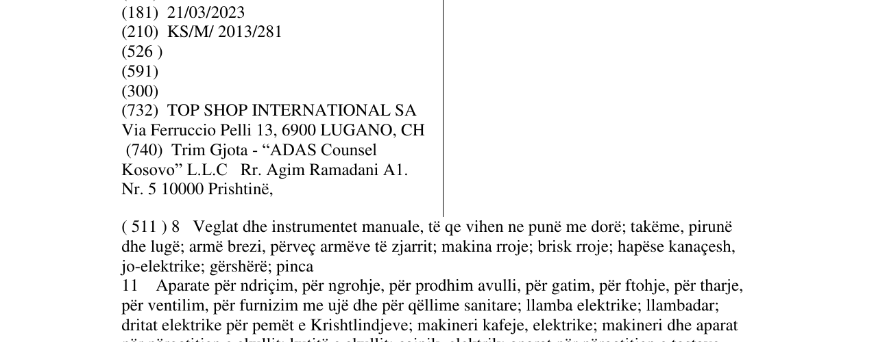Zëri i markës TINITA në buletin