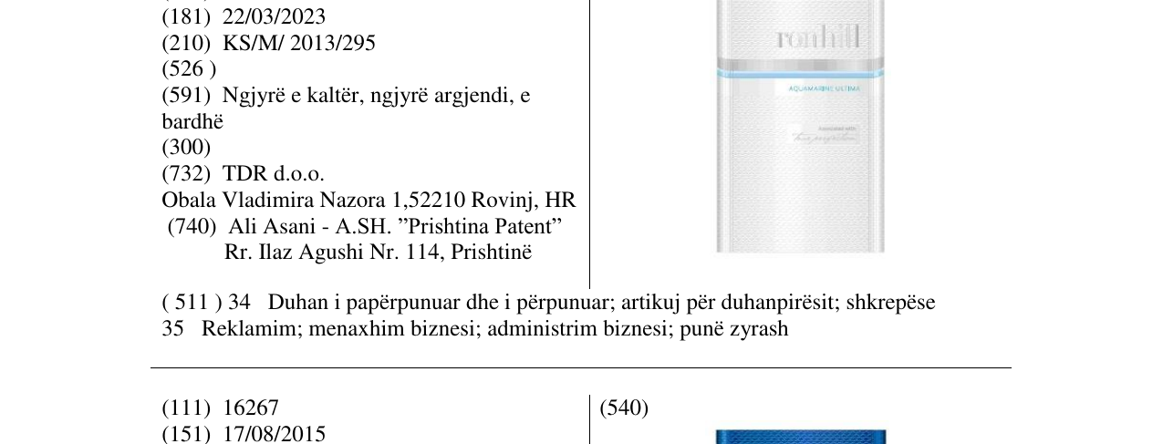 Zëri i markës ronhill Aquamarine Ultima në buletin
