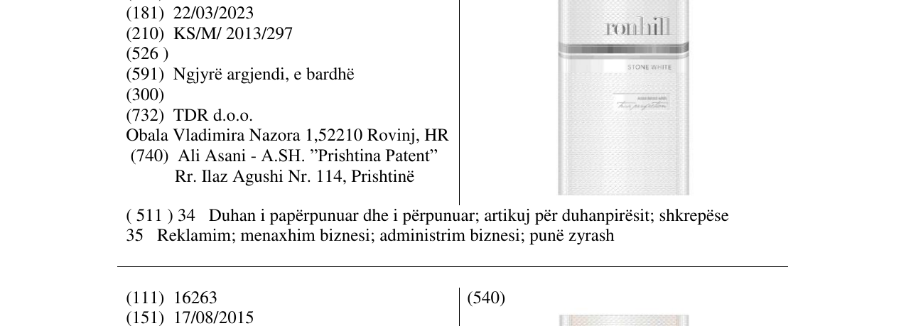 Zëri i markës ronhill Stone white në buletin