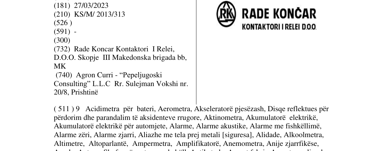 Zëri i markës RK Rade KONCAR kontaktori i relei D.o.o në buletin